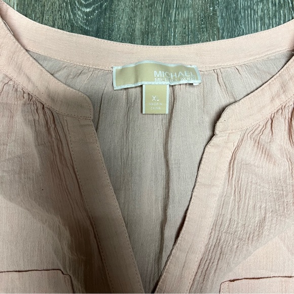 Michael Kors Light Pink 100% Cotton 1/3 Button Down Blouse Size XL - Picture 7 of 9